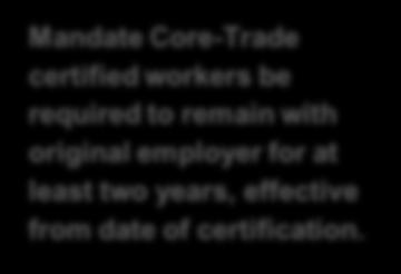 original employer for at least two years, effective from date of certification.