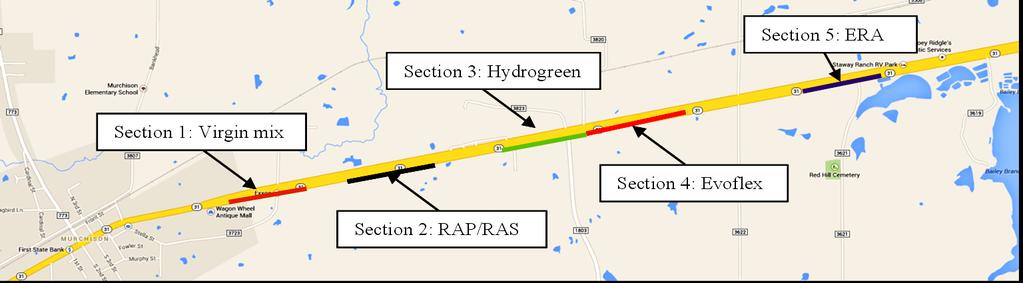 SH 31 - Layout of 5 test sections Section 1: