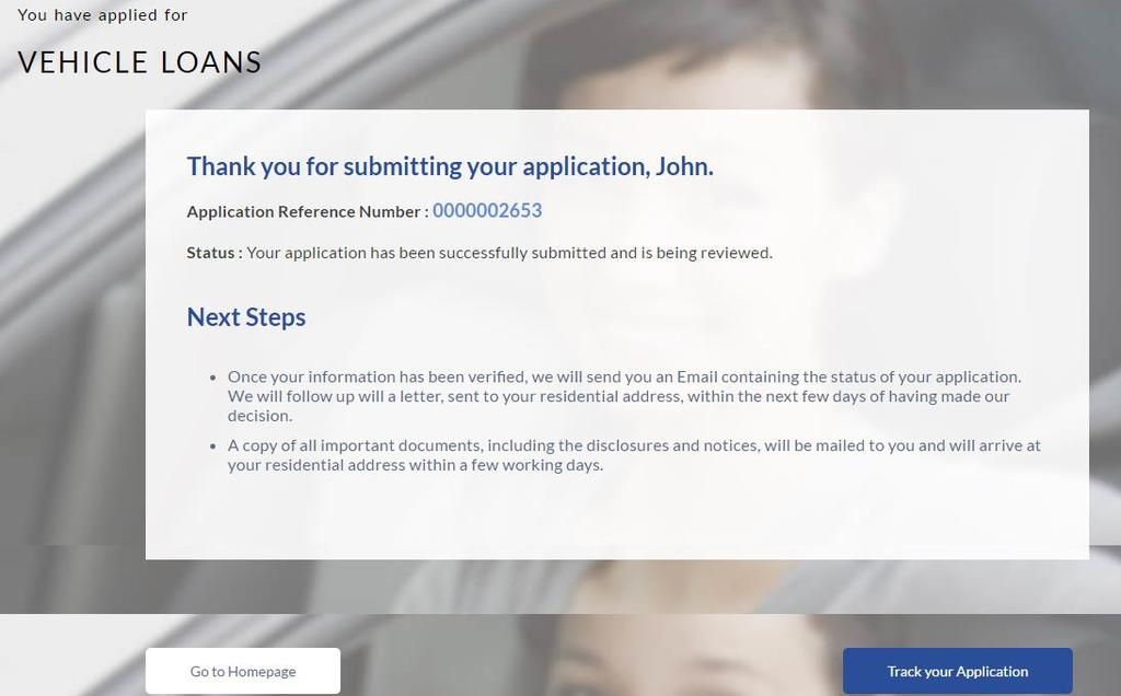 2.15 Submitted Application Confirmation The confirmation page is displayed once you have submitted your application.