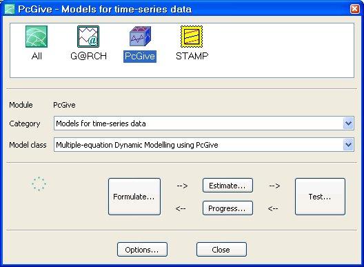 Formulate a system: (Model ) PcGive Category: Models for time series
