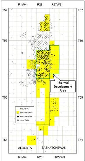 Onion Lake conventional development Overview Established conventional heavy oil production Area map Current average daily production of 4,800 boe/d Well-delineated field with over 300 wells drilled