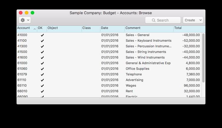 2. Open the Create menu in the button bar and choose 'New Budget', or highlight a budget record similar to the one you want to enter, open the Create menu and choose 'Duplicate'.