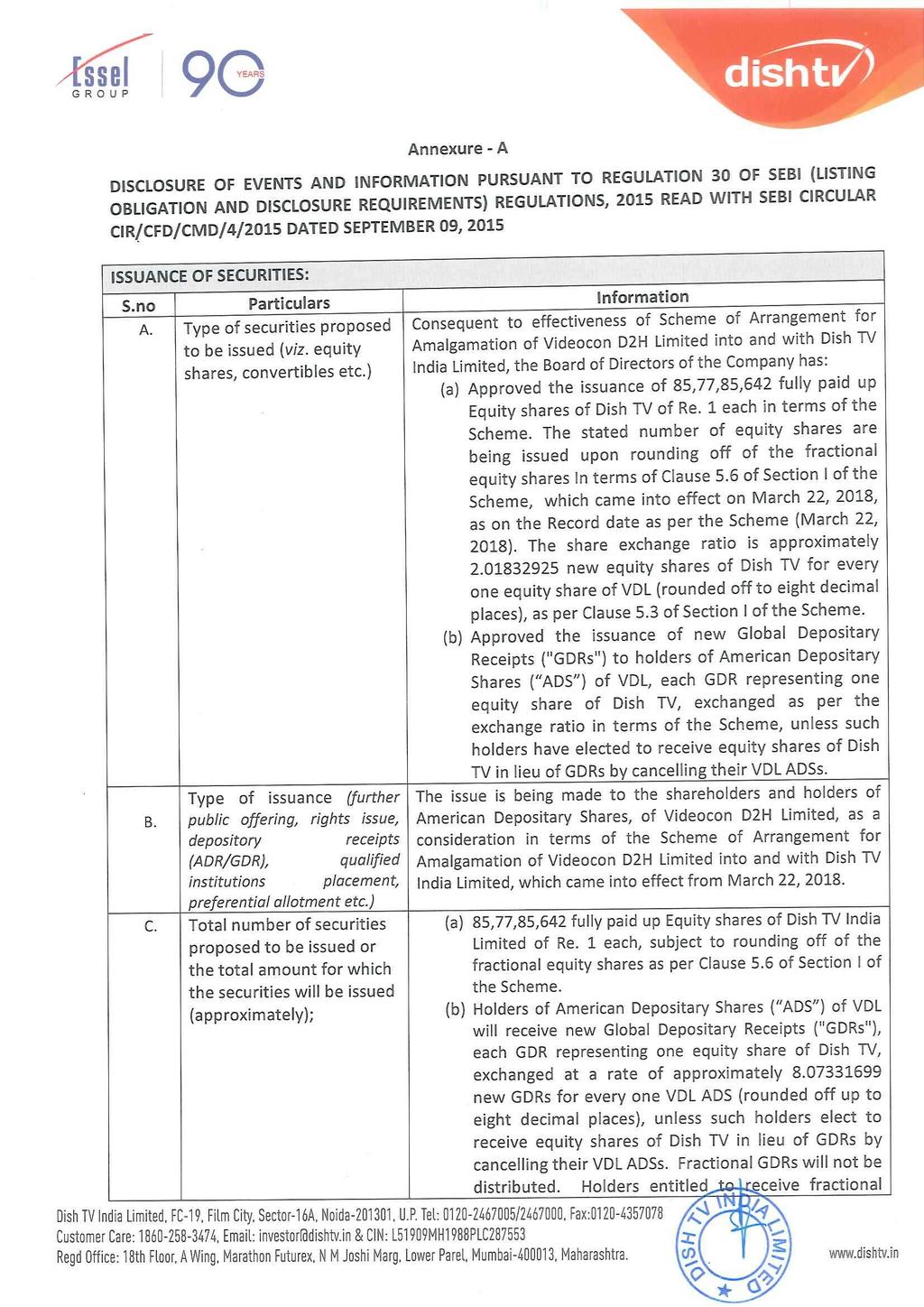 GROUP 9e Annexure - A DISCLOSURE OF EVENTS AND INFORMATION PURSUANT TO REGULATION 30 OF SEBI (LISTING OBLIGATION AND DISCLOSURE REQUIREMENTS) REGULATIONS, 2015 READ WITH SEBI CIRCULAR
