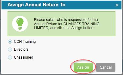 Assign an Annual Return Select Assign to show who is