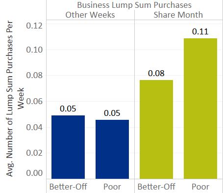 Figure 27: Business Lump Sum Purchases by Share Out Month and Wealth Group The patterns in the frequency with which households made lump sum purchase by wealth