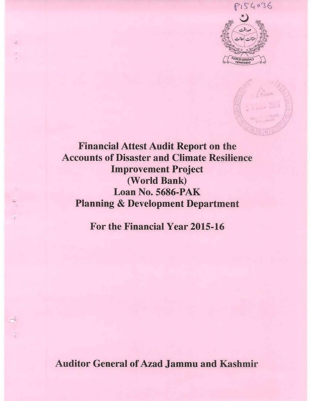 Financial Attest Audit Report on the Accounts of Disaster and Climate Resilience Improvement Project (World Bank) Loan