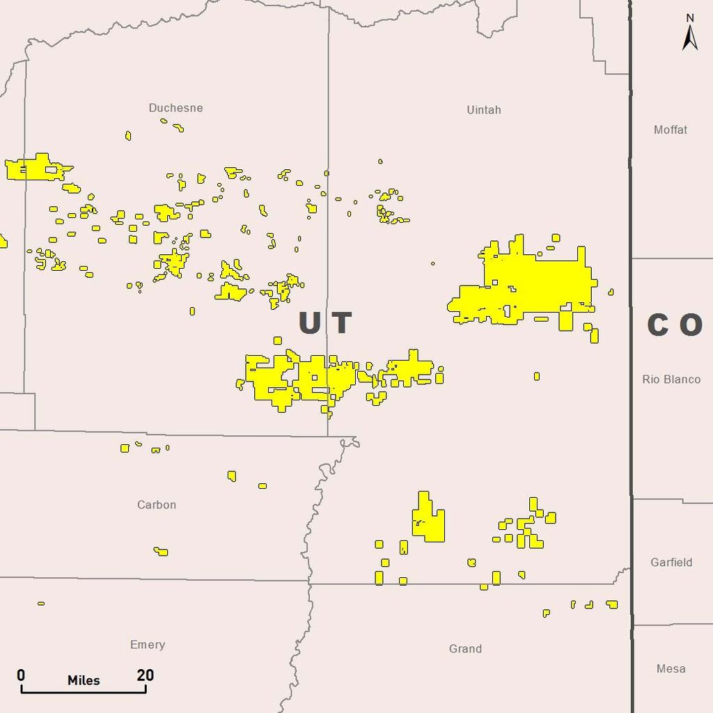 Uinta Basin Profile (1) Net acres 230,050 (2) 109,986 (3) Greater Red Wash Area Gross operated producing wells 754 (2), 103 (3) Average WI Current Producing Wells 84% (2), 98% (3) Average WI/NRI