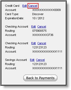 KNOWLEDGE BASE - MANAGING PAYMENT INFORMATION Image 16: Deleting a Registered Payment Method One selected, users are