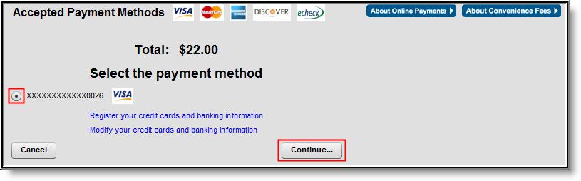 KNOWLEDGE BASE - MAKING AN ONLINE PAYMENT Select the appropriate payment method (previously registered).