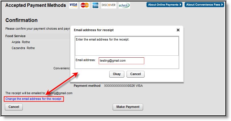 KNOWLEDGE BASE - MAKING AN ONLINE PAYMENT Enter the correct email address within the Email address field and select Okay when finished.