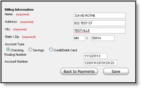 KNOWLEDGE BASE - MANAGING PAYMENT INFORMATION Image 2: Registering a Payment Method Registering Checking Information Users have the ability to register and make payments via a checking account.
