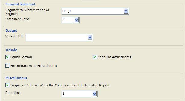 Statement of Activities Sage 100 Fund Accounting example, if your format includes 2 levels, set the statement level to 2.