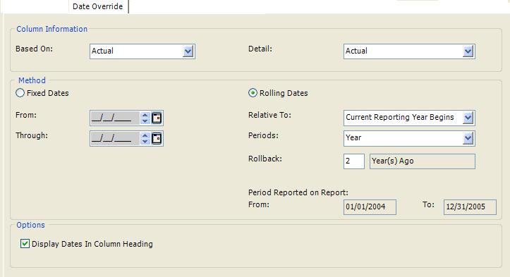 Custom Columns Sage 100 Fund Accounting Date Override Tab Use the Date Override tab to override the report date for a Custom Column.