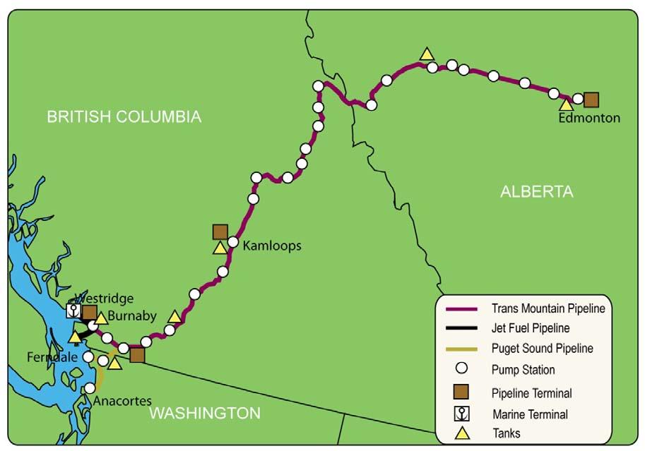 Trans Mountain Pipeline Capacity Currently 300 MBbl/d, fullylooped potential 700 MBbl/d Markets British Columbia Washington State refineries Westridge marine terminal offshore