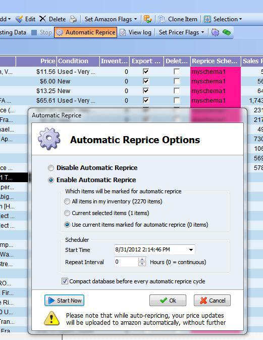 Automatic Repricing Another important feature regarding repricing in SellerEngine Plus is the Automatic Repricing capability. You can find this option in the SellerEngine Plus toolbar.