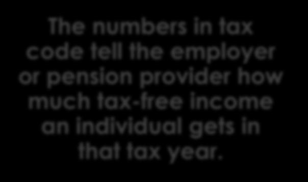 The numbers in tax code tell the employer or pension provider how much tax-free income an