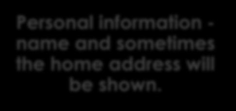 Personal information - name and sometimes the home address will be shown.