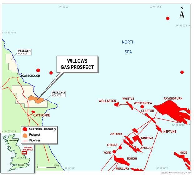 ONSHORE UK: GAS EXPLORATION WILLOWS PROSPECT ROC 100% Large structural-stratigraphic trap