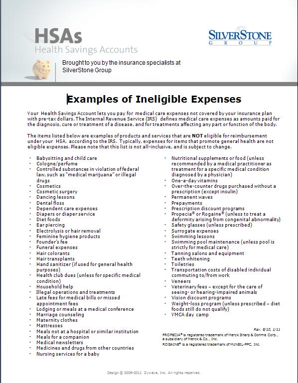 Ineligible Medical Expenses (Posted on www.buscobenefits.