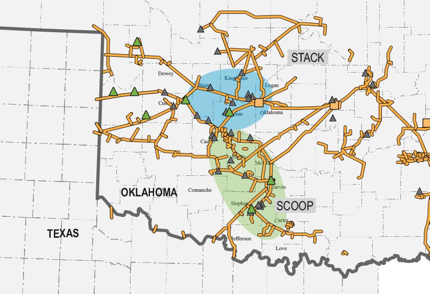 STACK AND SCOOP PLAYS NATURAL GAS PIPELINES PROVIDING CONNECTIVITY Connected to 34 natural gas processing plants in Oklahoma with a total capacity of 1.
