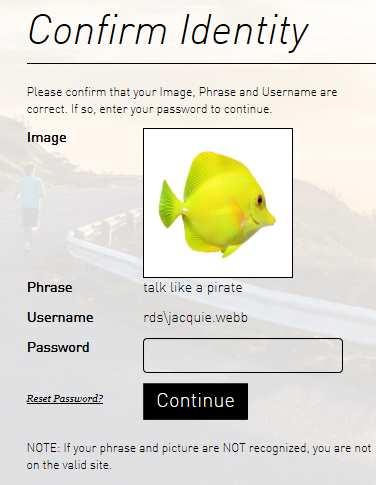 Confirm your identity with the security image verification and type in your password* to confirm. Click Continue.