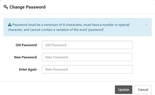 Client Site Access - Password Change Page 8 Password Change Use the Password Change option to change your password. To change your Password: 1.
