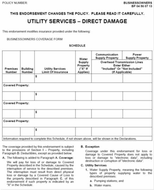 Special Form BOP - glitches interruption of service (all editions) Utility Services Direct Damage BP 04 56 Special Form BOP - glitches interruption of service (all