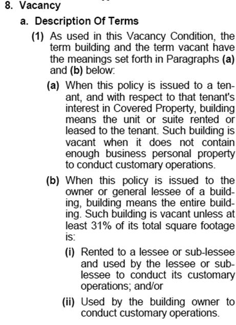 Special Form BOP. glitches vacant buildings Vacancy is DEFINED in the policy.