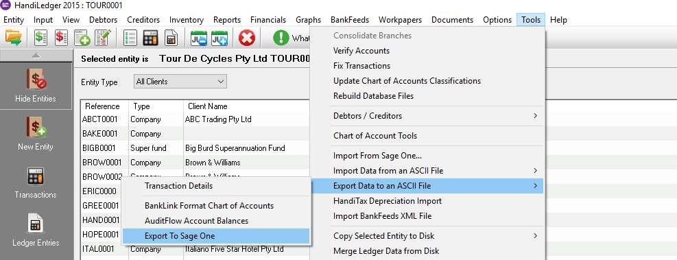 Export the client s entity opening balances and chart of