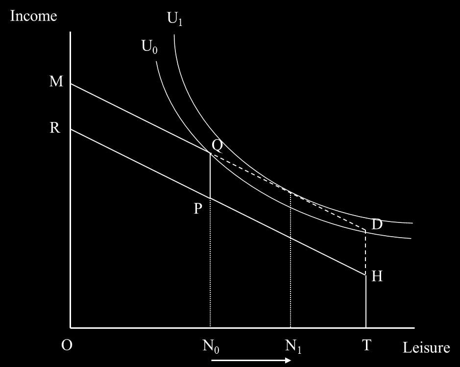 The slope of the constraint reflects the individual s wage.