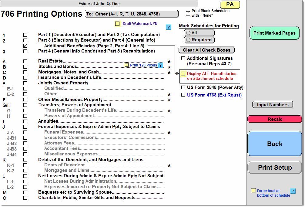 2.07 Printing Options 2.07.01 Complete Tax Returns and Documents From the Main page of Tax Returns (or the Summary page of the Account or Inventory), click on the blue Print Options button located in