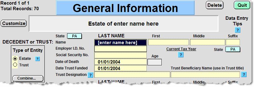 social security number, date of death (or date of initial funding if a Trust), and domicile.