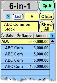 The list will show each different first letter of transaction names you have used. In the example shown, the letter A was selected.