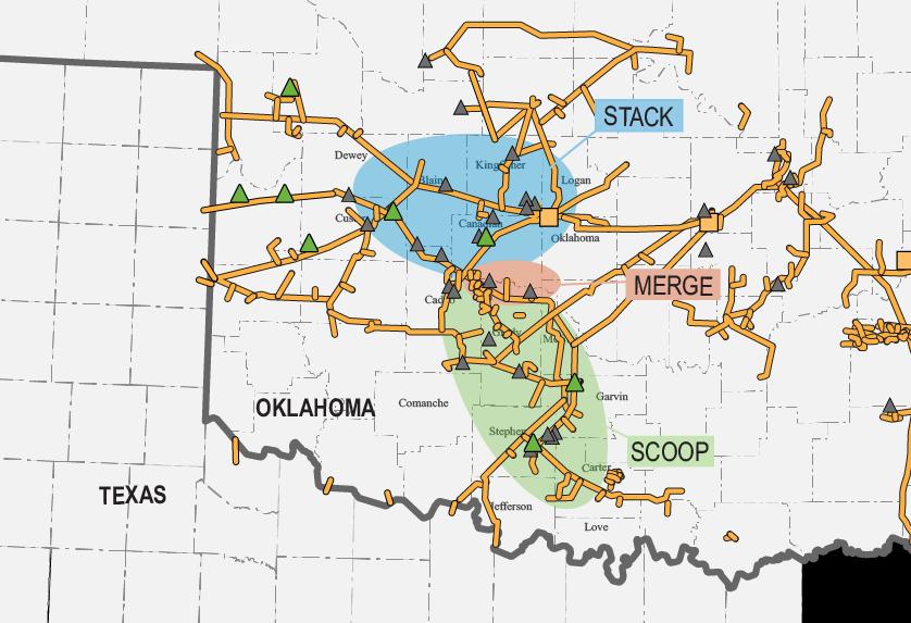 STACK AND SCOOP PLAYS PROVIDING CONNECTIVITY Natural Gas Pipelines Connected to 34 natural gas processing plants in Oklahoma with a total capacity of 1.