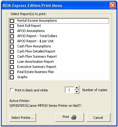 Introduction and General Information Figure 1-9 Reports Menu You can also print parts of any visible worksheet by pulling down the Excel File menu and choosing Print.
