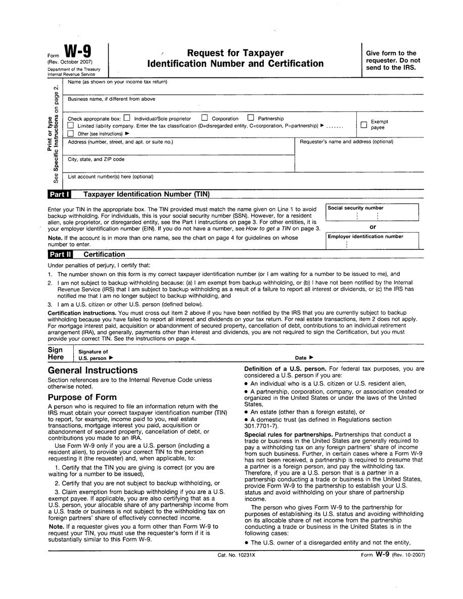 Attachment F Request for Taxpayer Identification Number and