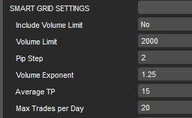 SMART GRID SETTINGS Include Volume Limit If selected them a limit is put on the maximum volume allowed for a trade.