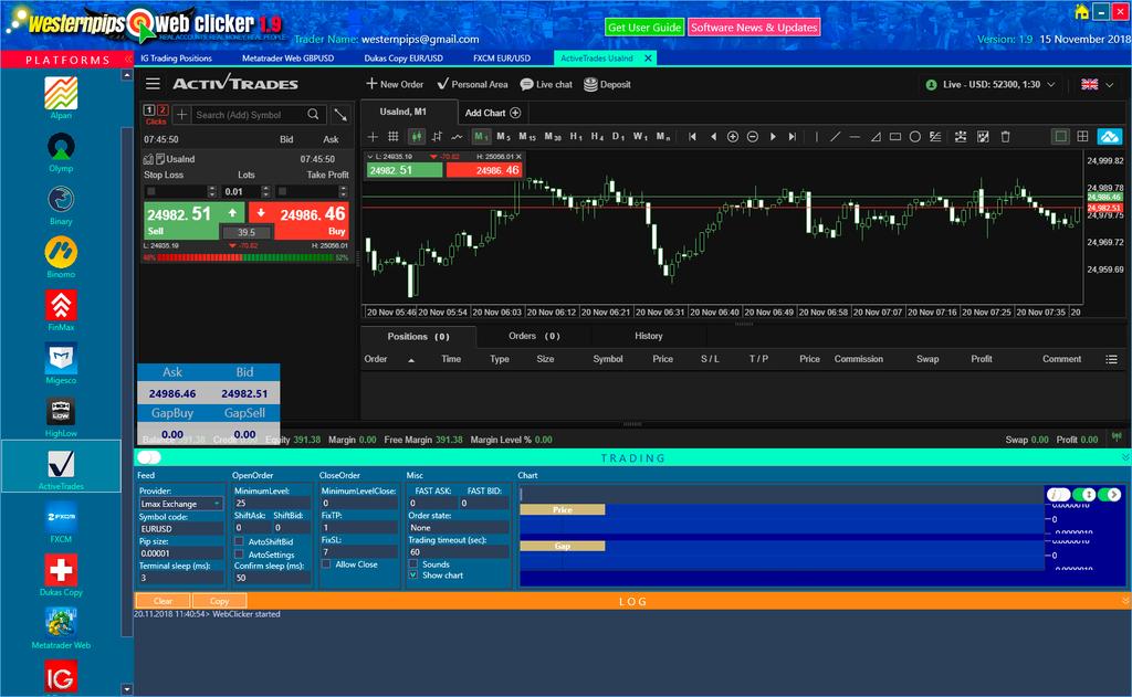 The current version of the program is connected to the largest brokers today with the possibility of trading on a Web terminal.