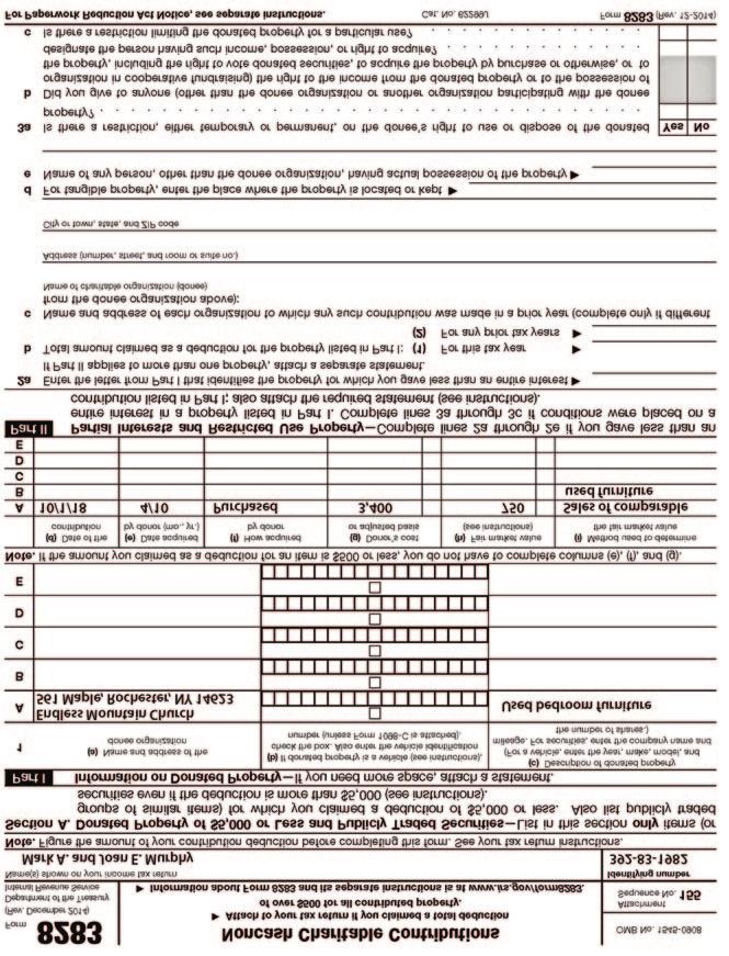 46 Charitable Gift Reporting This form must be completed and filed with the giver s income tax return for gifts of property valued at