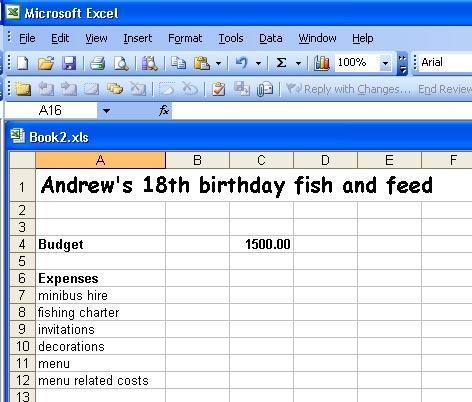 Planning an event Using an Excel spreadsheet to calculate In cells A7 to A12, enter the different expenses Andrew has listed for his event.