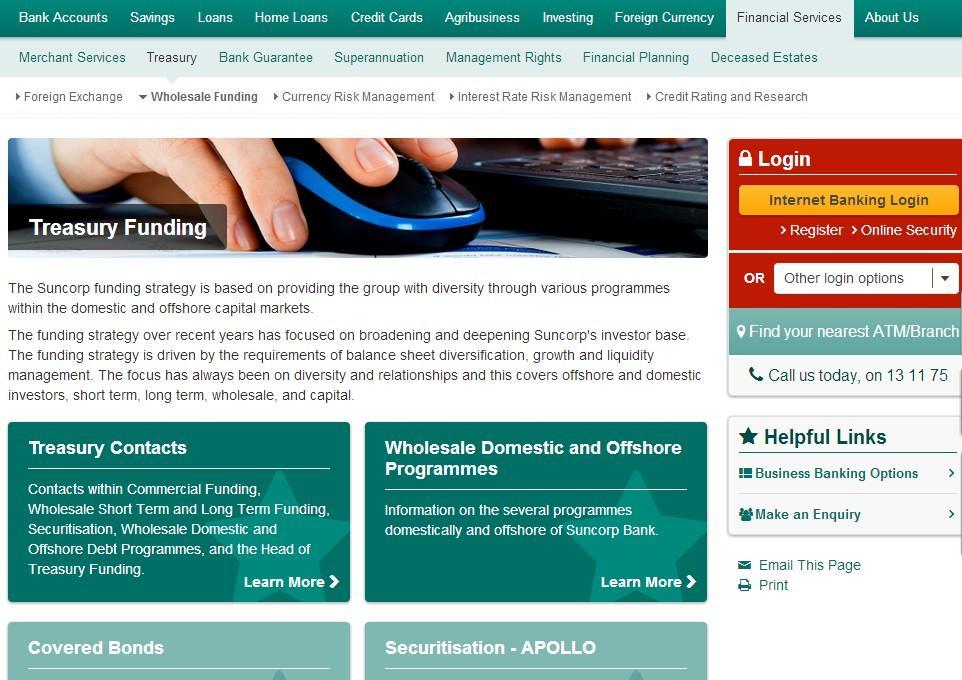 Debt Investor Website All reports will be available under the Suncorp Bank webpage, under Treasury Funding. http://www.suncorpbank.com.