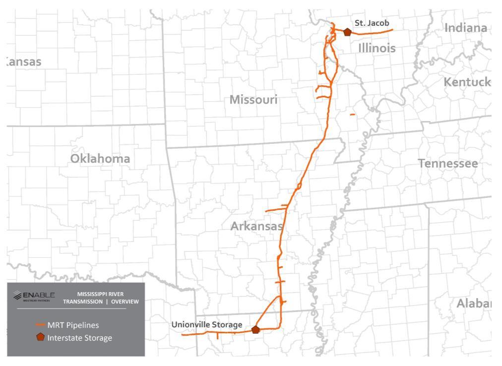 Mississippi River Transmission (MRT) Pipeline Highlights Pipeline Map 3 1,600-mile 1 interstate pipeline that offers shippers competitive rates and is interconnected to diverse supply points MRT s
