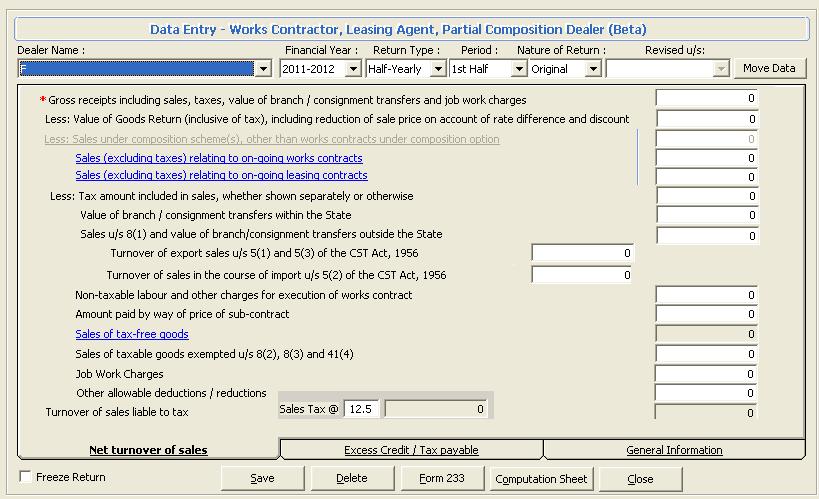 Data Entry for Work Contractor, Leasing Agent This screen is enabled if user selects Partial option and in Nature of business option he selects work contractor & Leasing