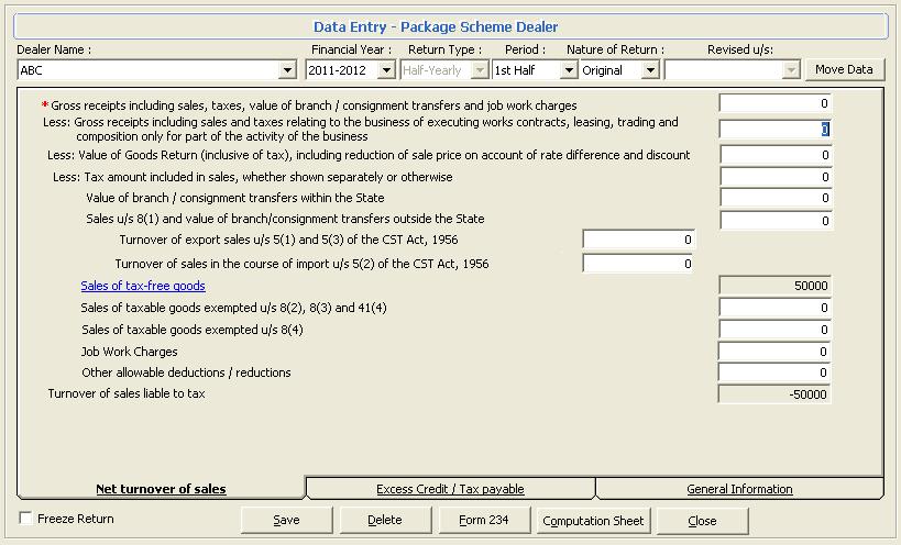 Data Entry-Package Scheme Dealer This screen is enabled if user selects No option in composition in liue of sale tax payable.