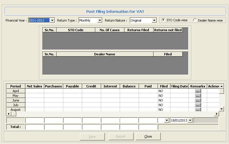 Post Filling Information VAT Through this slide the user can view filling information for VAT of all dealers in the system.