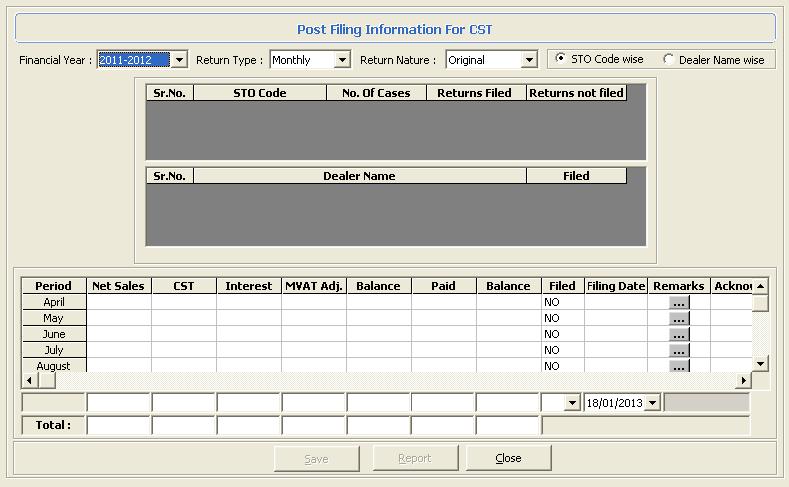 Post Filling Information CST Through this slide the user can view filling information for CST of all dealers in the system.