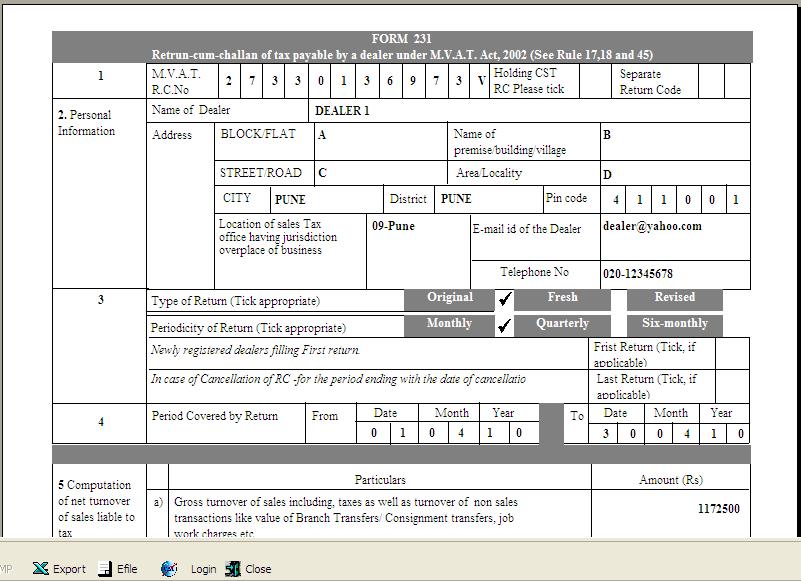 Return Printing : Now to take print out of the return which you have prepared -> Click on Print -> It will display five pages return on the screen with name as form 231 for other dealer -> If you