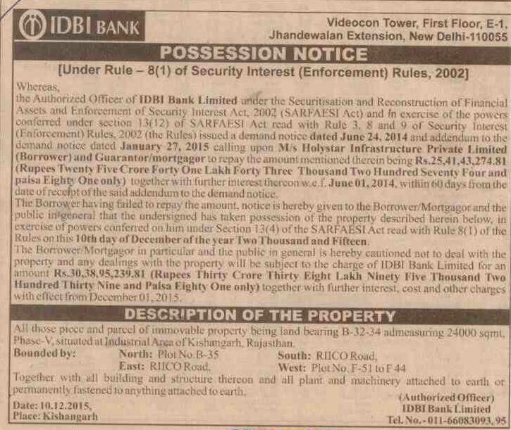 I. Possession Notice Published in newspaper Published in English in
