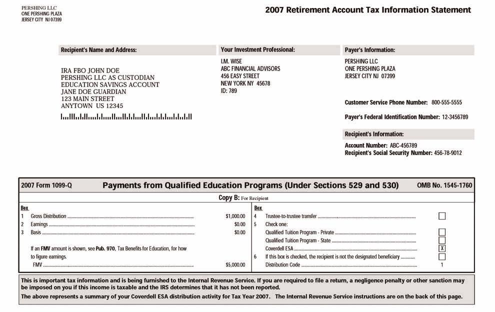 RETIREMENT PRODUCT TAX INFORMATION FORM 1099-Q SAMPLE TAX FORM NOTE: For corrected forms Corrected as of MM/DD/YYYY will be