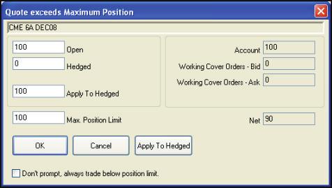 Examples Maximum Position Example This example assumes you set the following: Maximum Position: 100 Bid Quantity: 10 Ask Quantity: 10 After you start Autotrader, the market begins sliding downward